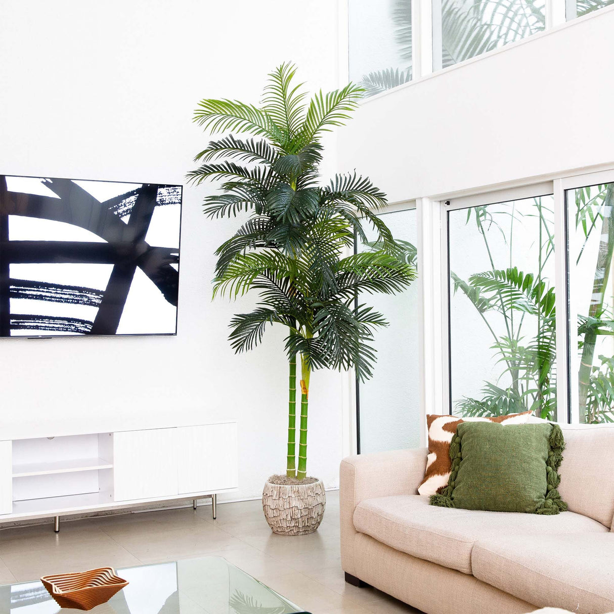 9’ Artificial Double Golden Cane Palm Tree-Tree-Parc Decor