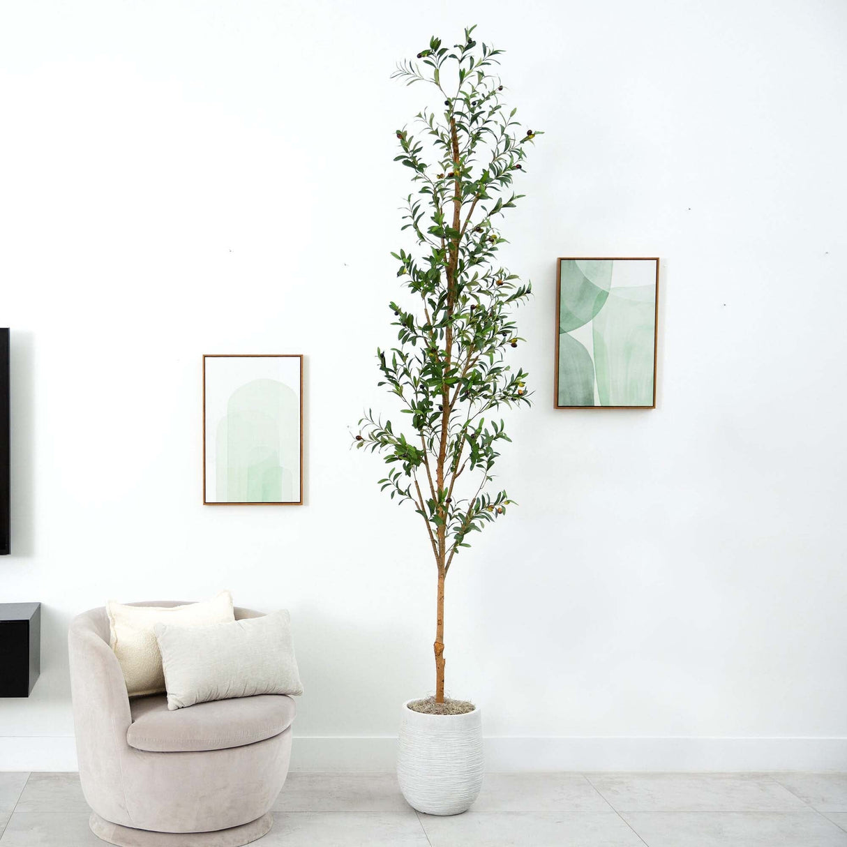 9' Artificial Olive Tree with Natural Trunk-Tree-Parc Decor
