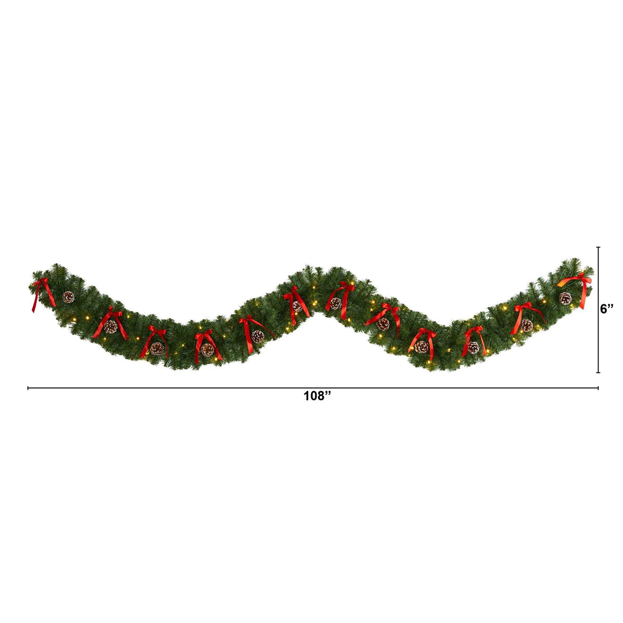 9’ Bow and Pinecone Artificial Christmas Garland with 35 Clear LED Lights-Garland-Parc Decor