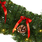 9’ Bow and Pinecone Artificial Christmas Garland with 35 Clear LED Lights-Garland-Parc Decor