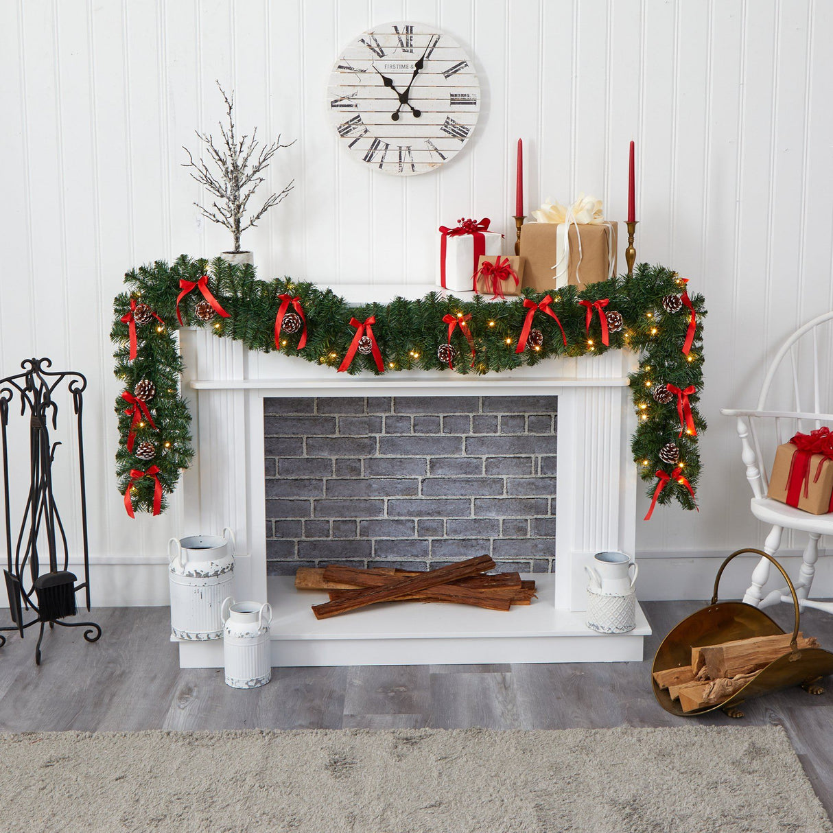 9’ Bow and Pinecone Artificial Christmas Garland with 35 Clear LED Lights-Garland-Parc Decor