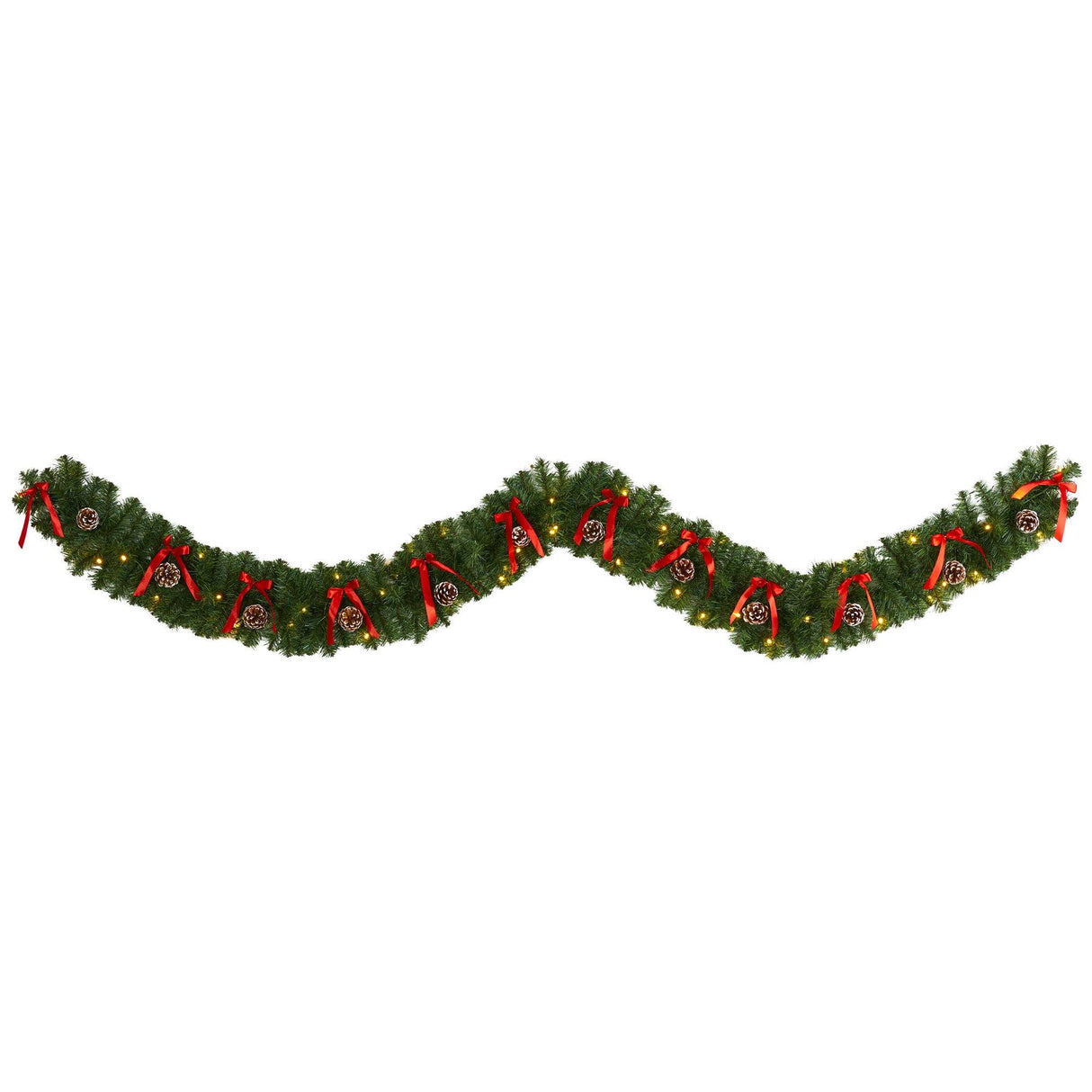 9’ Bow and Pinecone Artificial Christmas Garland with 35 Clear LED Lights-Garland-Parc Decor