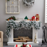 9’ Flocked Artificial Christmas Garland with 50 Warm White LED Lights-Garland-Parc Decor