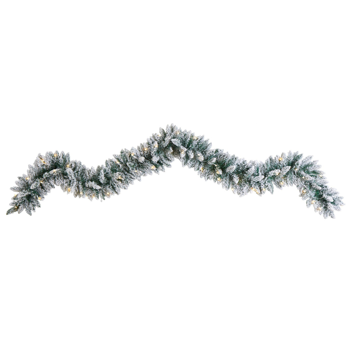 9’ Flocked Artificial Christmas Garland with 50 Warm White LED Lights-Garland-Parc Decor