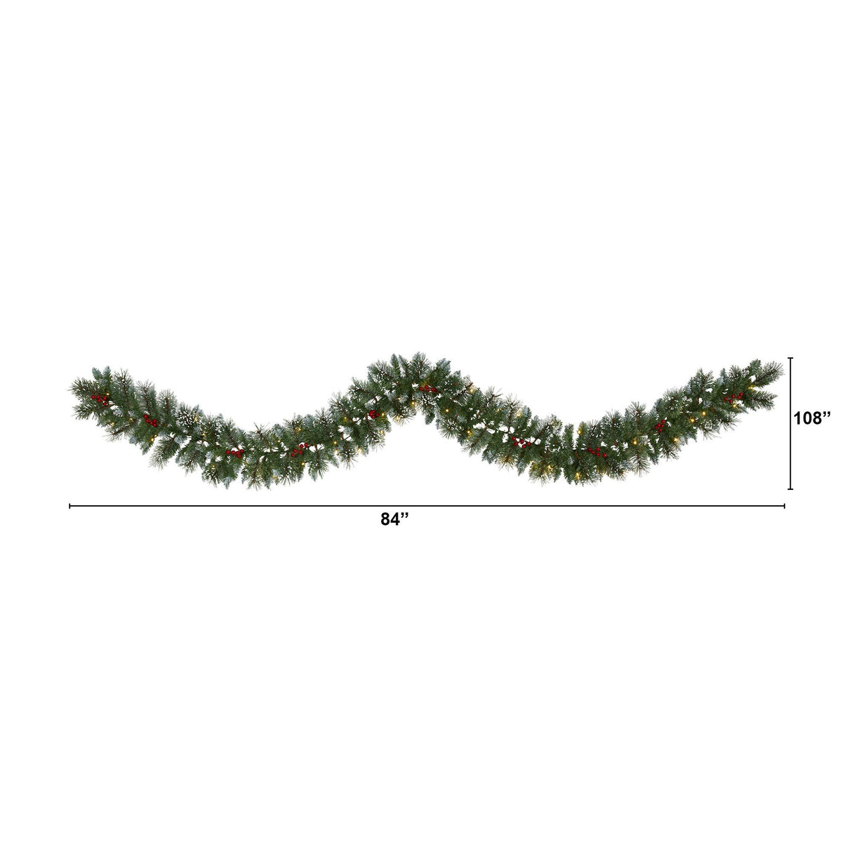 9’ Frosted Swiss Pine Artificial Garland with 50 Clear LED Lights and Berries-Garland-Parc Decor