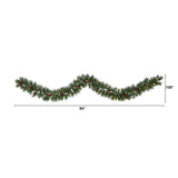 9’ Frosted Swiss Pine Artificial Garland with 50 Clear LED Lights and Berries-Garland-Parc Decor