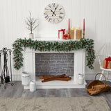 9’ Frosted Swiss Pine Artificial Garland with 50 Clear LED Lights and Berries-Garland-Parc Decor