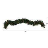 9' Mixed Pines and Pinecones Extra Wide Garland with 286 Branches and 70 Warm White LED Lights-Garland-Parc Decor