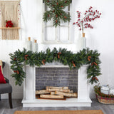 9' Mixed Pines and Pinecones Extra Wide Garland with 286 Branches and 70 Warm White LED Lights-Garland-Parc Decor