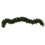 9' Mixed Pines and Pinecones Extra Wide Garland with 286 Branches and 70 Warm White LED Lights-Garland-Parc Decor
