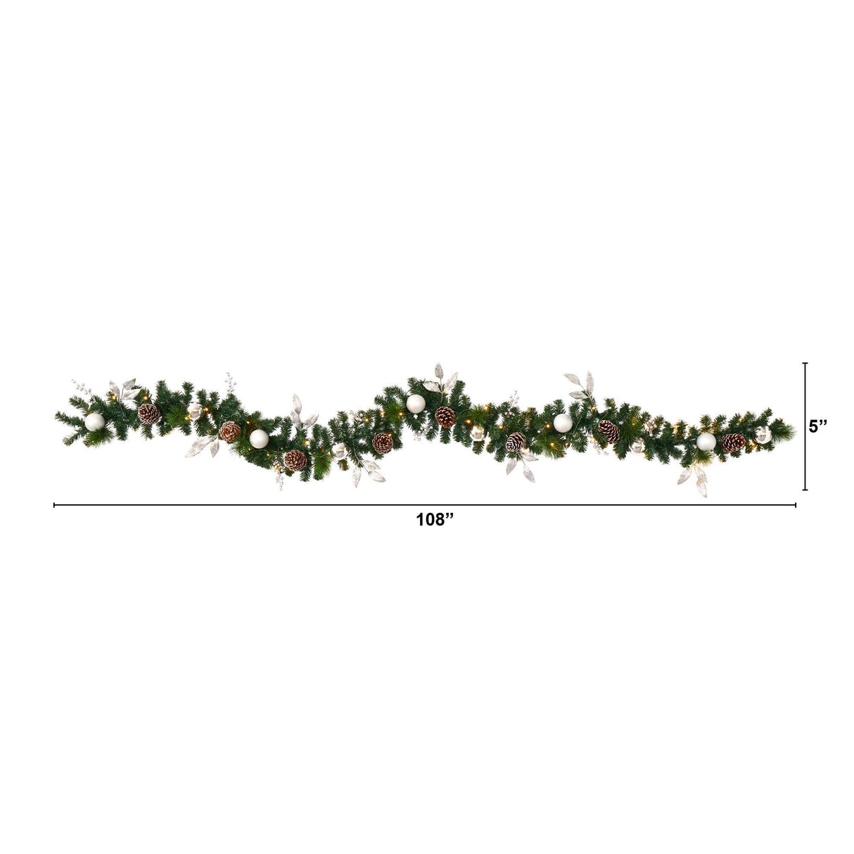 9’ Ornament and Pinecone Artificial Christmas Garland with 50 Clear LED Lights-Garland-Parc Decor