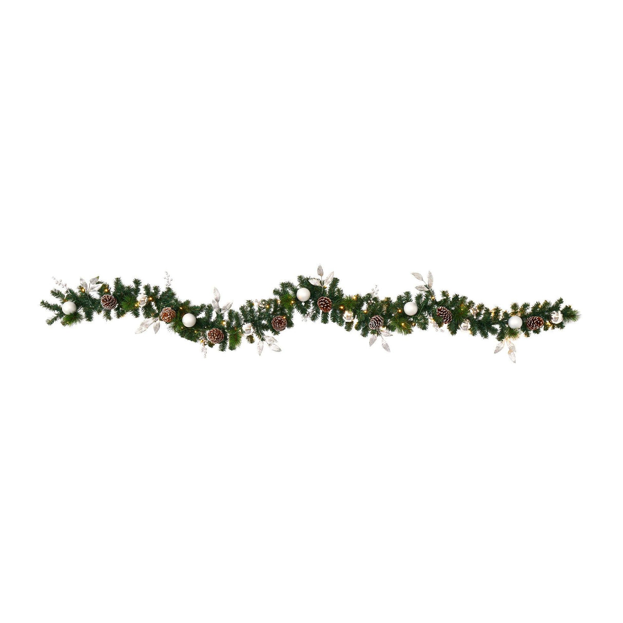 9’ Ornament and Pinecone Artificial Christmas Garland with 50 Clear LED Lights-Garland-Parc Decor