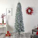 9’ Slim Flocked Montreal Fir Artificial Christmas Tree with 1860 Bendable Branches-Christmas Tree-Parc Decor