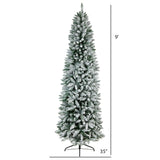 9’ Slim Flocked Montreal Fir Artificial Christmas Tree with 1860 Bendable Branches-Christmas Tree-Parc Decor