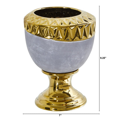 9.25” Regal Stone Urn with Gold Accents-Parc Decor