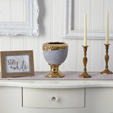 9.25” Regal Stone Urn with Gold Accents-Parc Decor