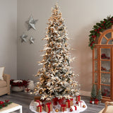 9.5’ Flocked Manchester Spruce Artificial Christmas Tree with 650 Lights and 1733 Bendable Branches-Parc Decor
