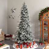 9.5’ Flocked Manchester Spruce Artificial Christmas Tree with 650 Lights and 1733 Bendable Branches-Parc Decor