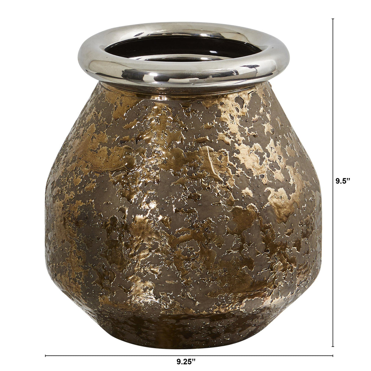 9.5” Textured Bronze Vase with Silver Rim-Parc Decor
