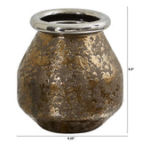 9.5” Textured Bronze Vase with Silver Rim-Parc Decor