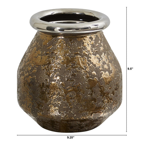9.5” Textured Bronze Vase with Silver Rim-Parc Decor