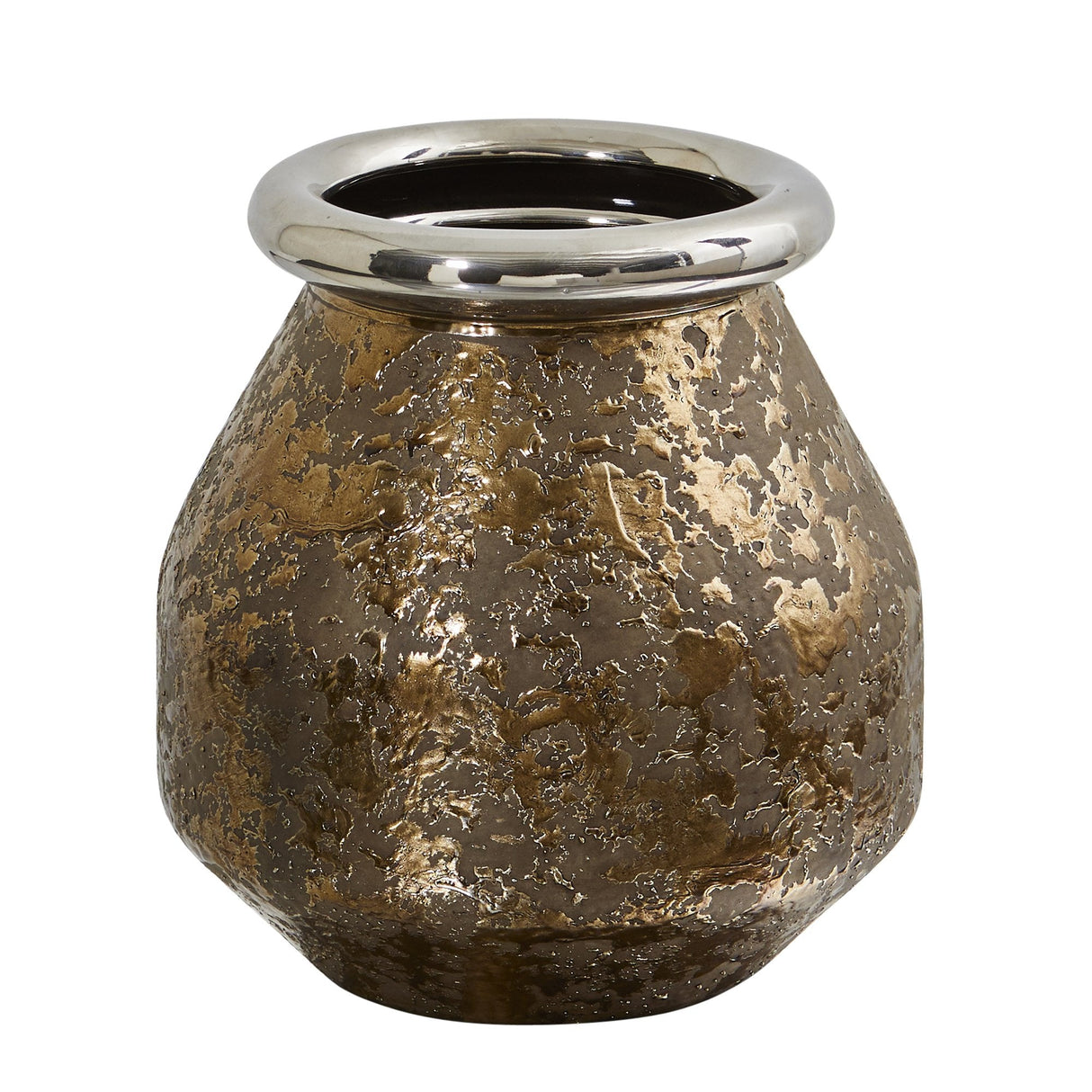 9.5” Textured Bronze Vase with Silver Rim-Parc Decor