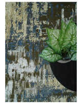9x12 Fine Hand Knotted Beige and Blue Modern Abstract Wool and Silk Area Rug