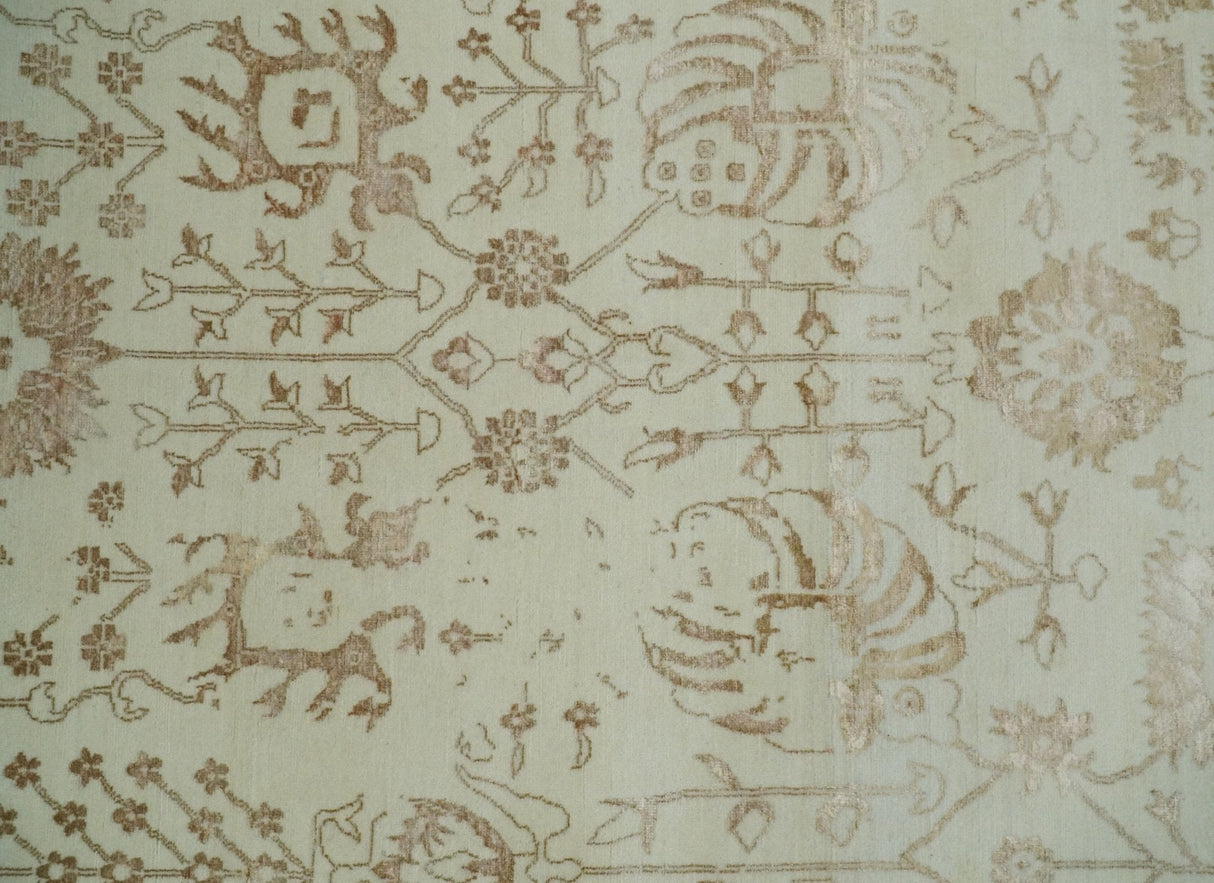 9x12 Fine Hand Knotted Beige and Brown Traditional Vintage Style Wool and Silk Rug