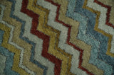 9x12 Gray, Maroon, Ivory and Mustard Stripes Pattern Hand knotted wool Area Rug