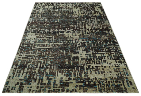 9x12 Hand Knotted Beige and Brown Modern Abstract Contemporary Recycled Silk Area Rug