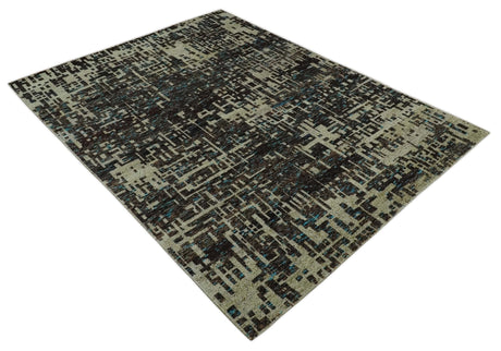 9x12 Hand Knotted Beige and Brown Modern Abstract Contemporary Recycled Silk Area Rug
