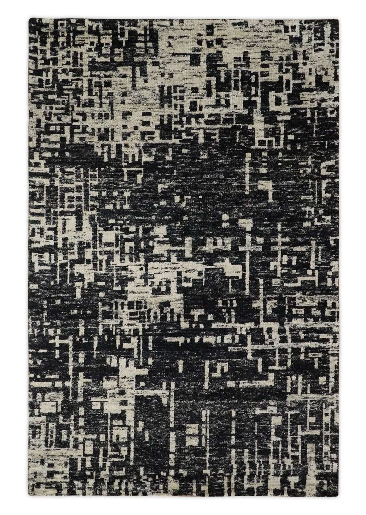 9x12 Hand Knotted Beige and Brown Modern Abstract Contemporary Recycled Silk Area Rug