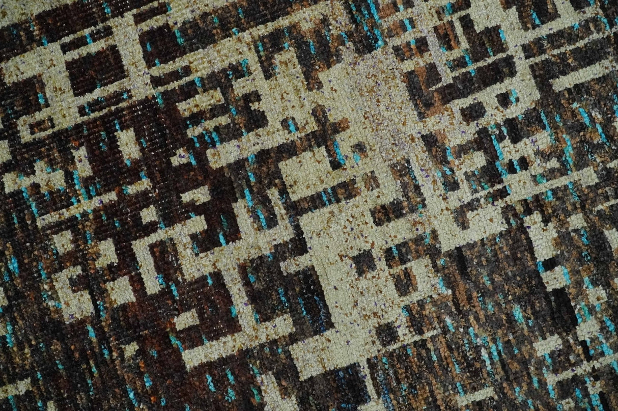 9x12 Hand Knotted Beige and Brown Modern Abstract Contemporary Recycled Silk Area Rug