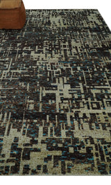 9x12 Hand Knotted Beige and Brown Modern Abstract Contemporary Recycled Silk Area Rug