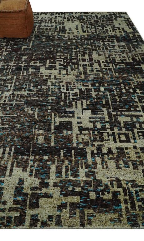 9x12 Hand Knotted Beige and Brown Modern Abstract Contemporary Recycled Silk Area Rug