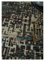 9x12 Hand Knotted Beige and Brown Modern Abstract Contemporary Recycled Silk Area Rug