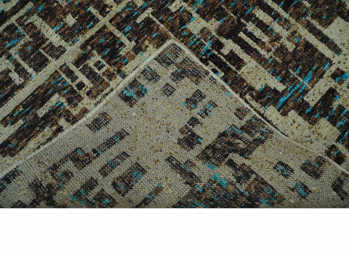9x12 Hand Knotted Beige and Brown Modern Abstract Contemporary Recycled Silk Area Rug