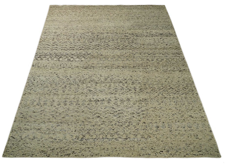 9x12 Hand Knotted Beige and Brown Modern Contemporary Southwestern Trellis Recycled Silk Area Rug