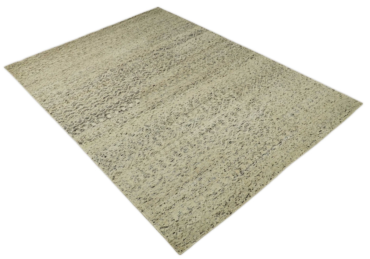 9x12 Hand Knotted Beige and Brown Modern Contemporary Southwestern Trellis Recycled Silk Area Rug