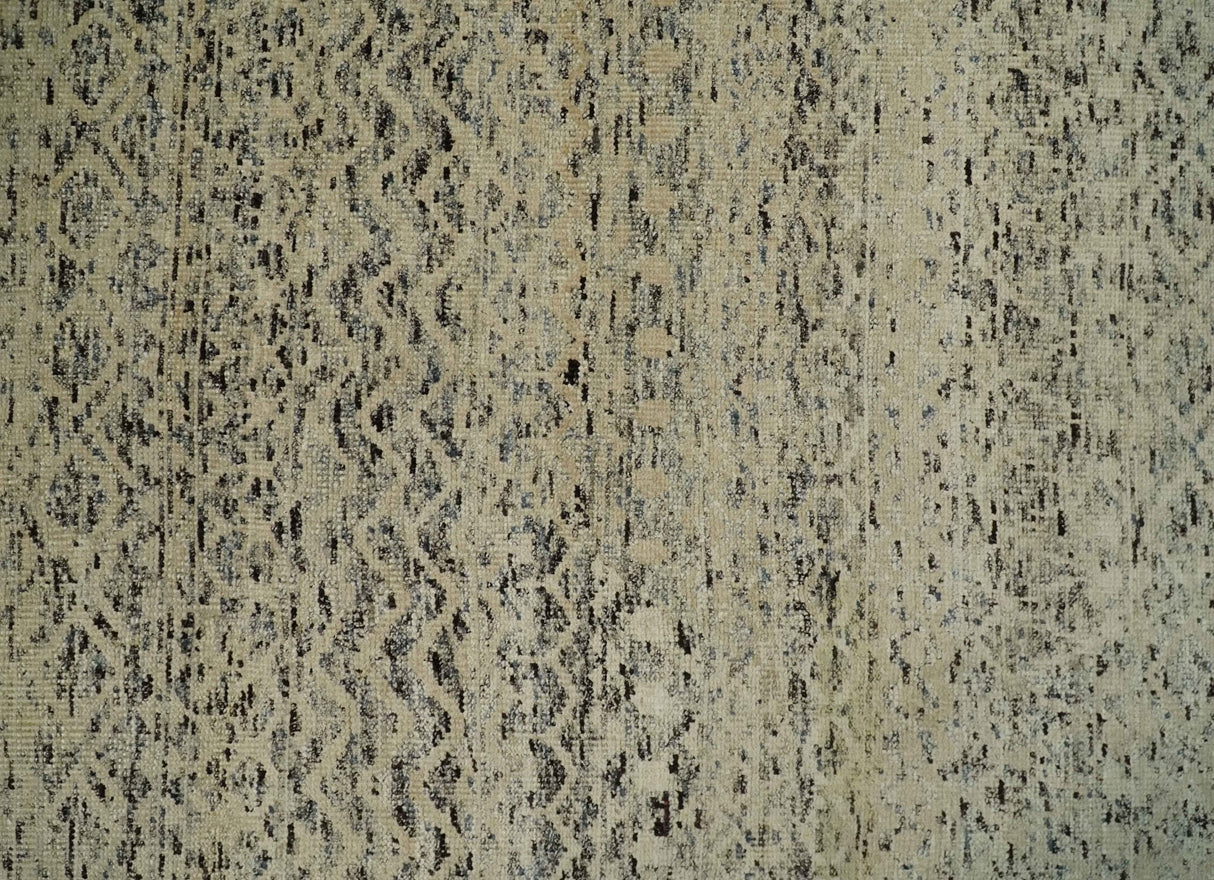 9x12 Hand Knotted Beige and Brown Modern Contemporary Southwestern Trellis Recycled Silk Area Rug