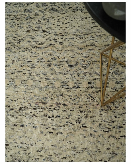 9x12 Hand Knotted Beige and Brown Modern Contemporary Southwestern Trellis Recycled Silk Area Rug