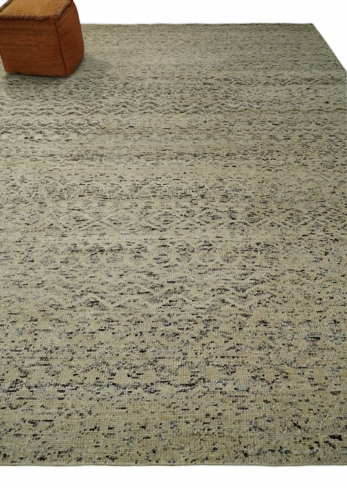 9x12 Hand Knotted Beige and Brown Modern Contemporary Southwestern Trellis Recycled Silk Area Rug