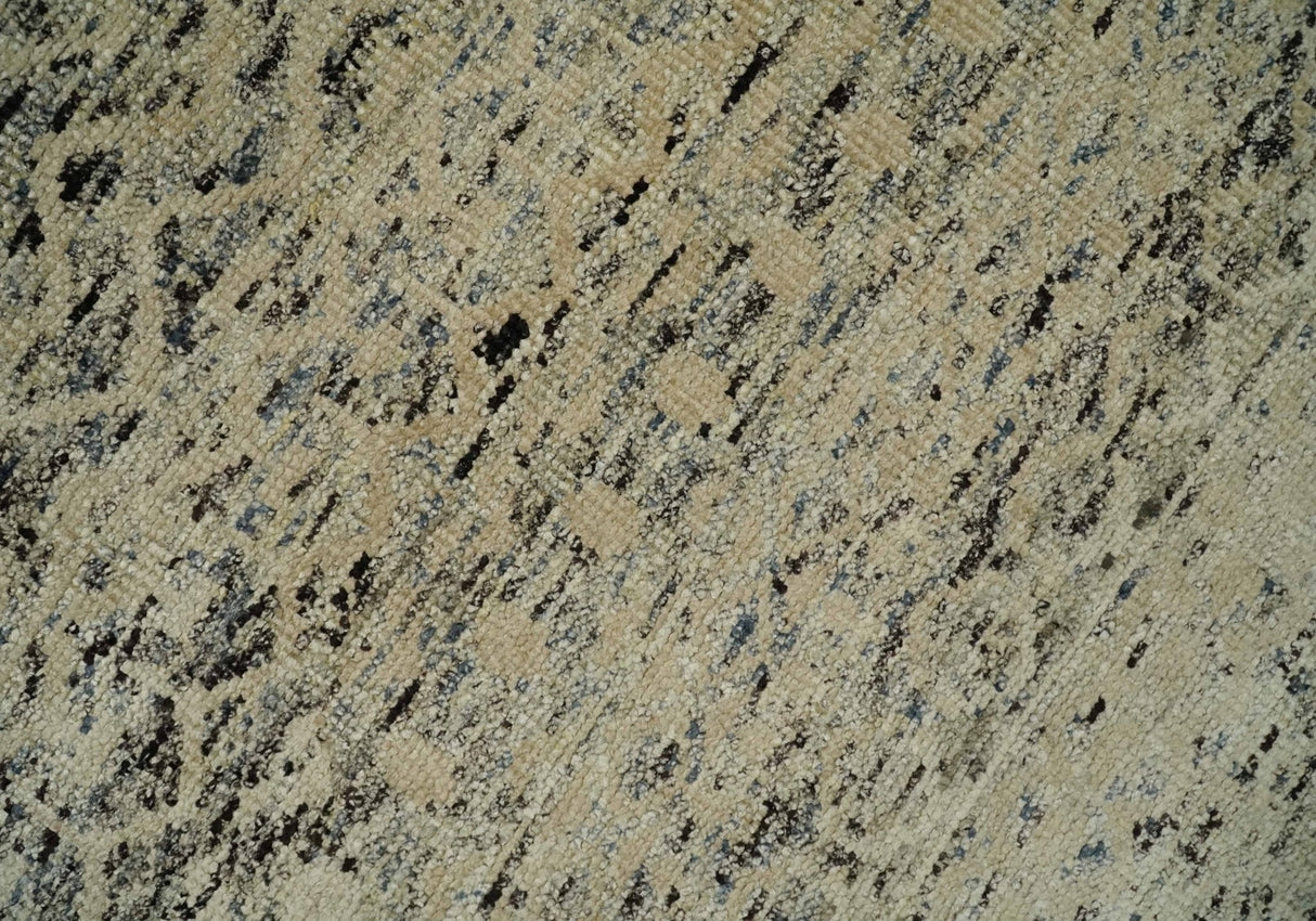 9x12 Hand Knotted Beige and Brown Modern Contemporary Southwestern Trellis Recycled Silk Area Rug
