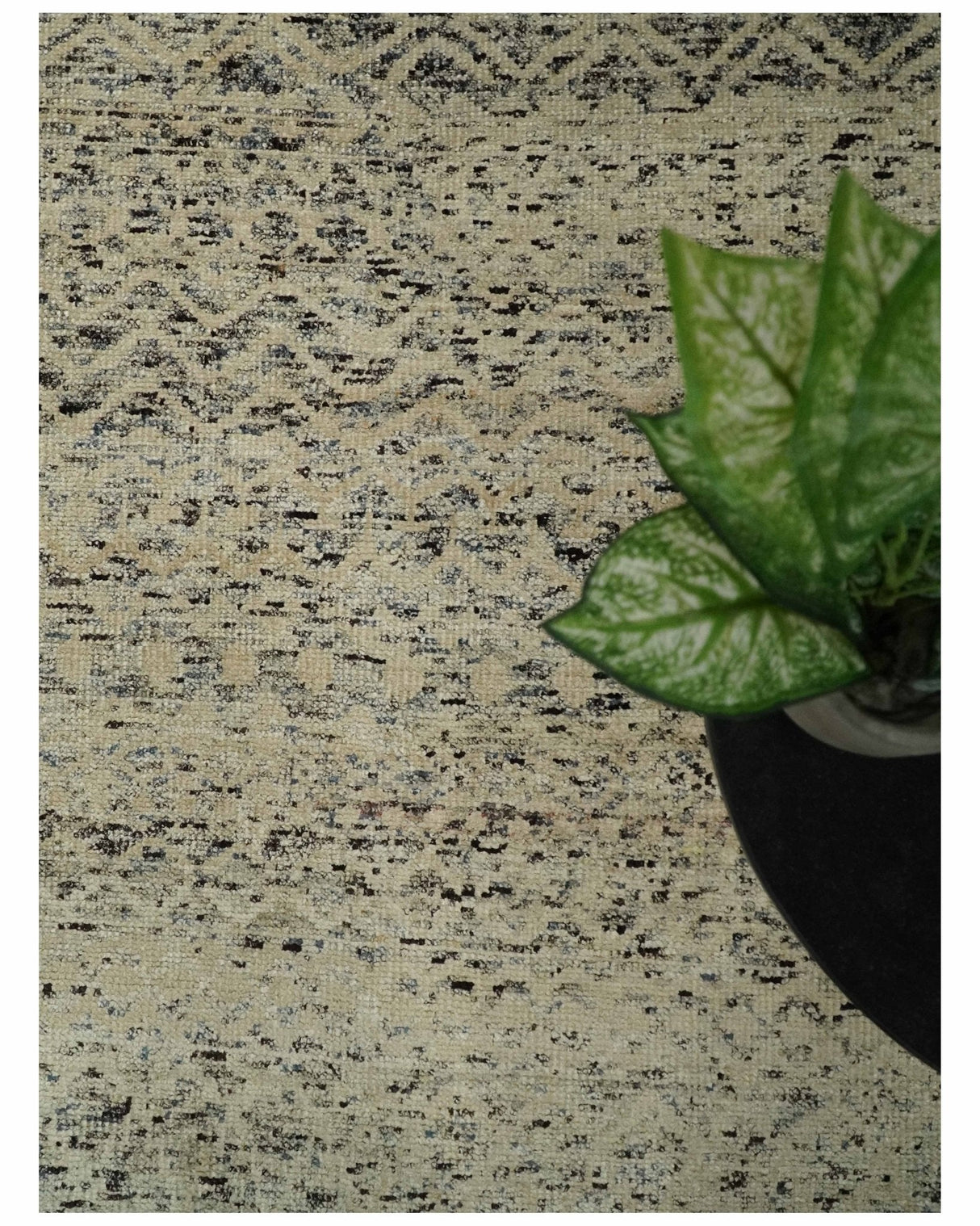 9x12 Hand Knotted Beige and Brown Modern Contemporary Southwestern Trellis Recycled Silk Area Rug