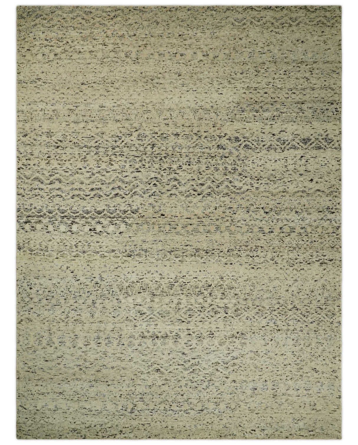 9x12 Hand Knotted Beige and Brown Modern Contemporary Southwestern Trellis Recycled Silk Area Rug