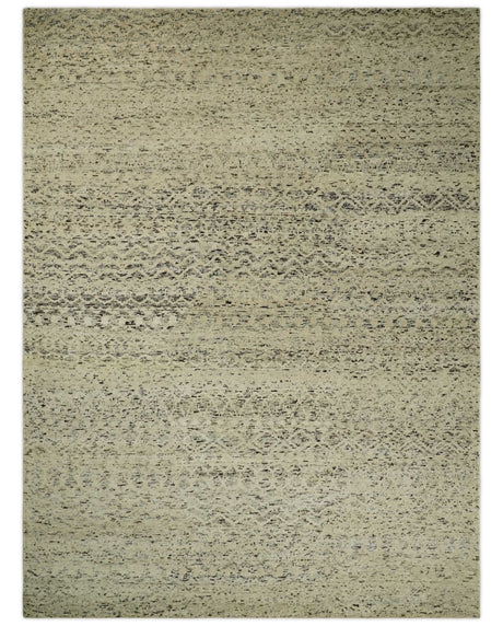 9x12 Hand Knotted Beige and Brown Modern Contemporary Southwestern Trellis Recycled Silk Area Rug