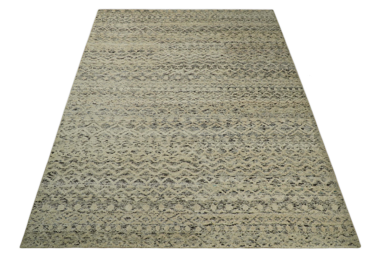 9x12 Hand Knotted Beige and Brown Modern Contemporary Southwestern Tribal Trellis Recycled Silk Area Rug