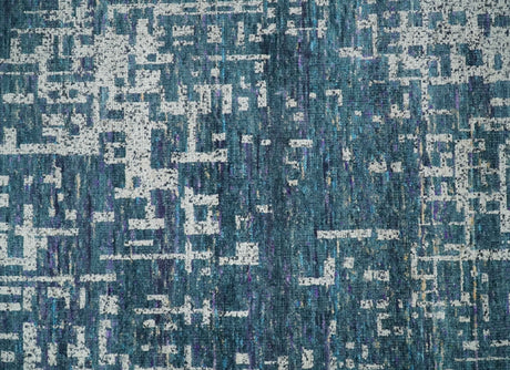 9x12 Hand Knotted Blue and Silver Modern Abstract Contemporary Recycled Silk Area Rug