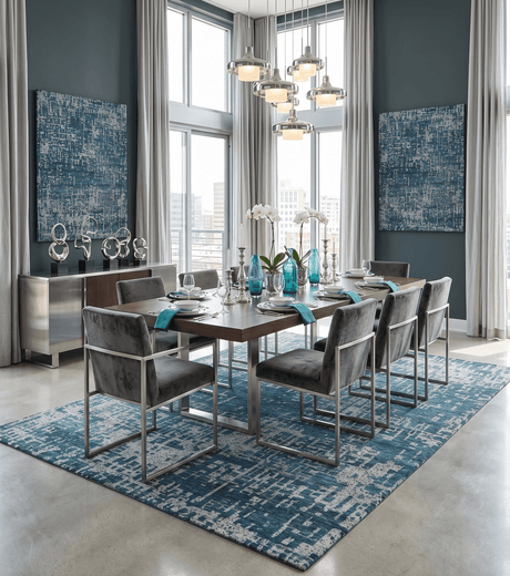 9x12 Hand Knotted Blue and Silver Modern Abstract Contemporary Recycled Silk Area Rug