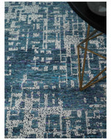 9x12 Hand Knotted Blue and Silver Modern Abstract Contemporary Recycled Silk Area Rug